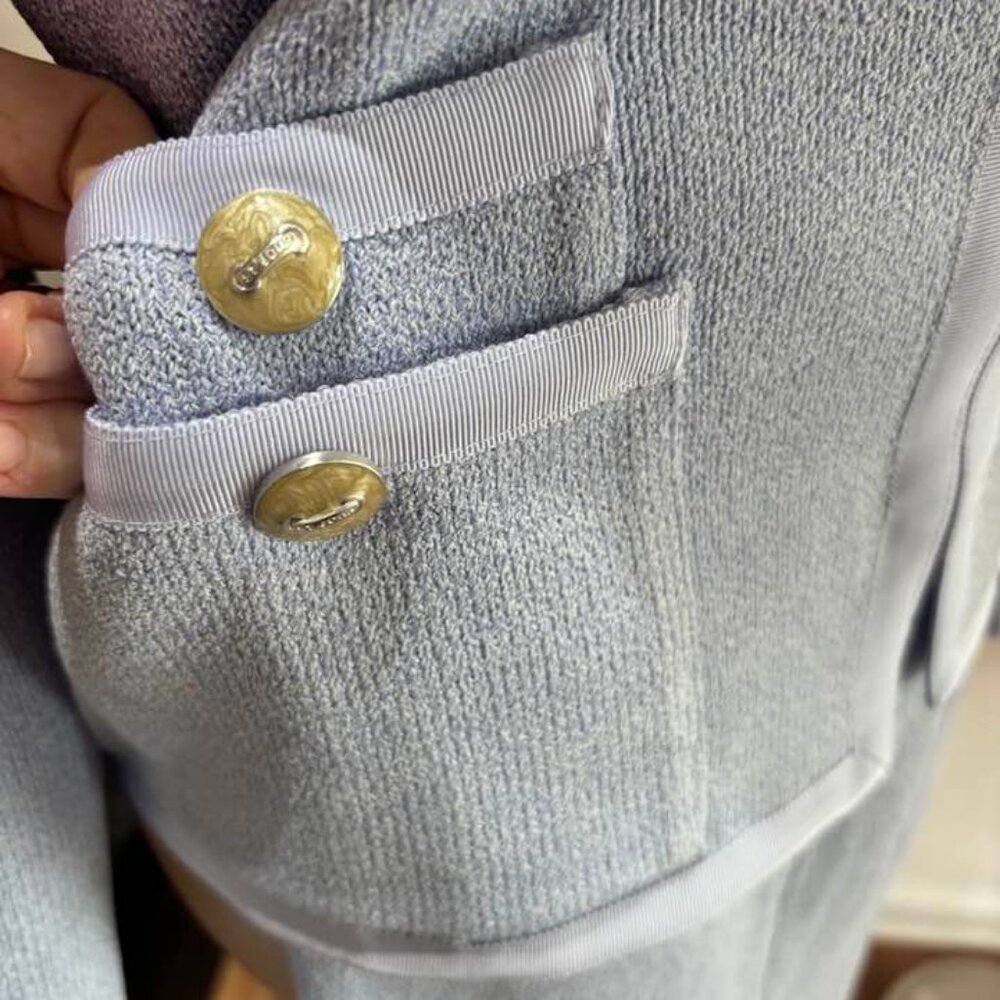St John designer lavender pants suit orchid 12 jacket tweed buttons embellished - Picture 2 of 6
